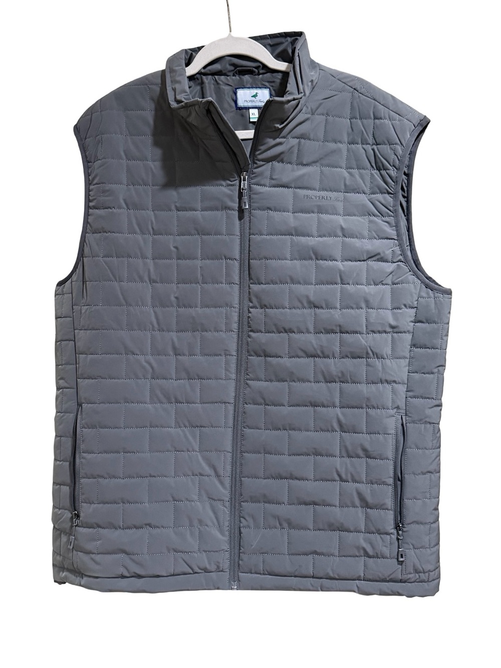 🩶 Properly Tied Men's Quilted Puff Vest Brick Pattern Full Zip Duck Logo XL